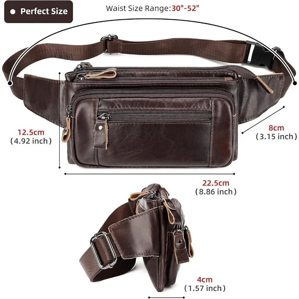 💫 Men Brown Leather Adjustable Fashion Small Travel Hiking Cycling Waist Packs